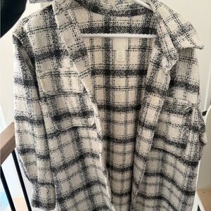 H&M Black and White Plaid Teddy Jacket